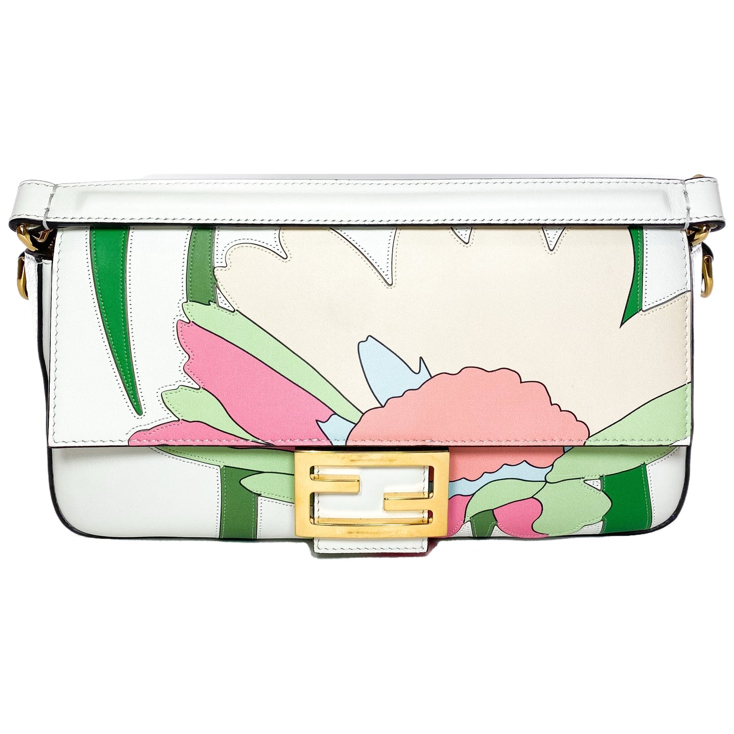Fendi White Multicolor Daisy Inlay Baguette