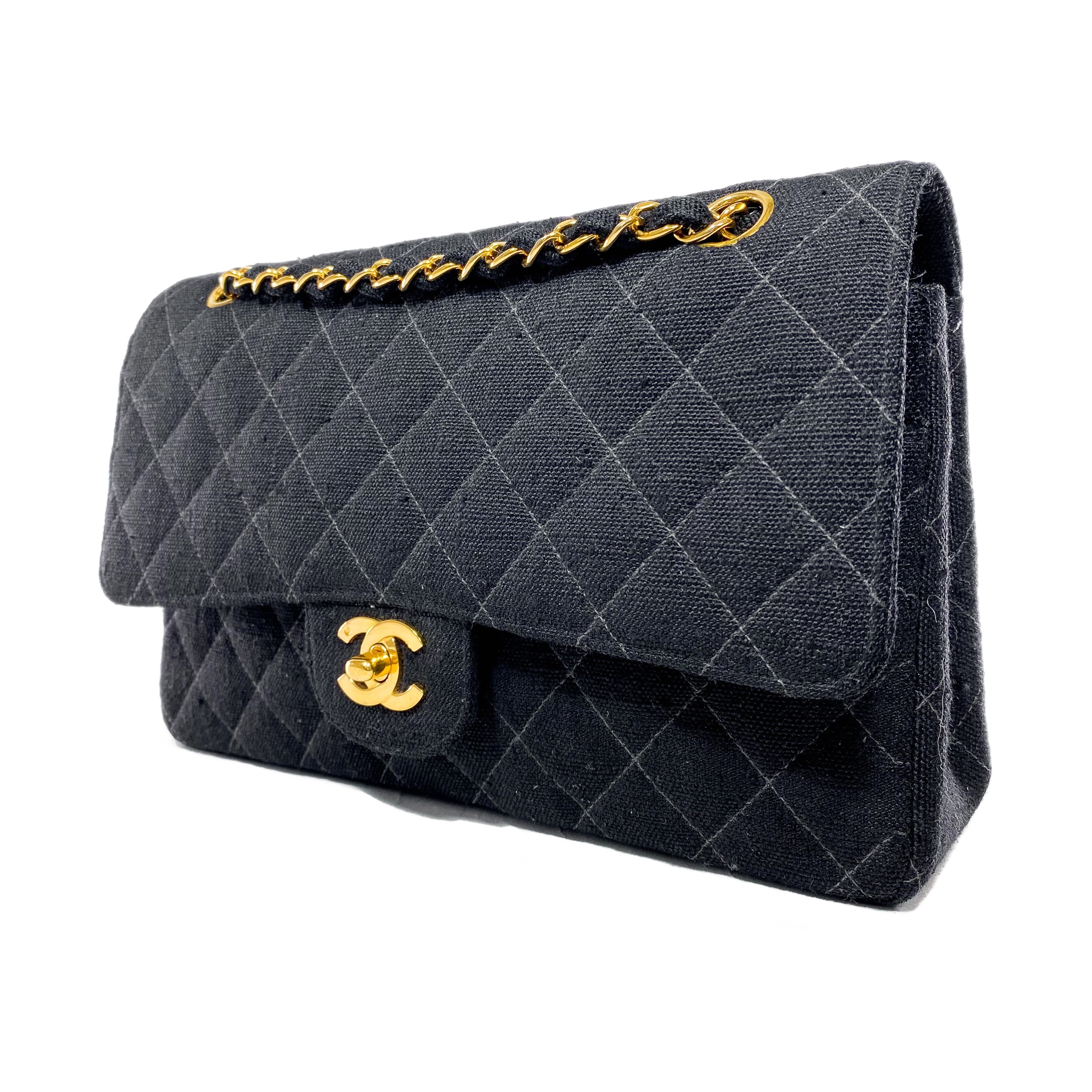 Chanel Black Canvas Medium Double Flap Bag