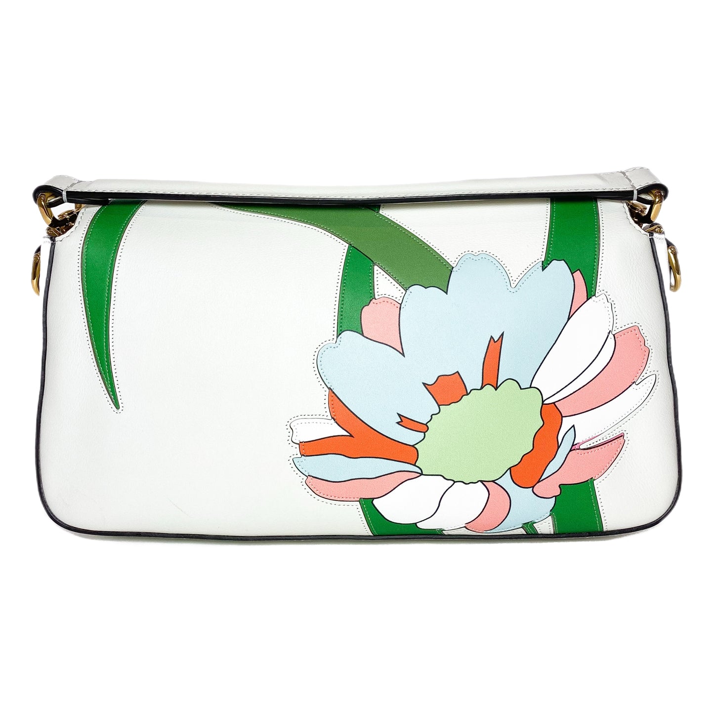 Fendi White Multicolor Daisy Inlay Baguette
