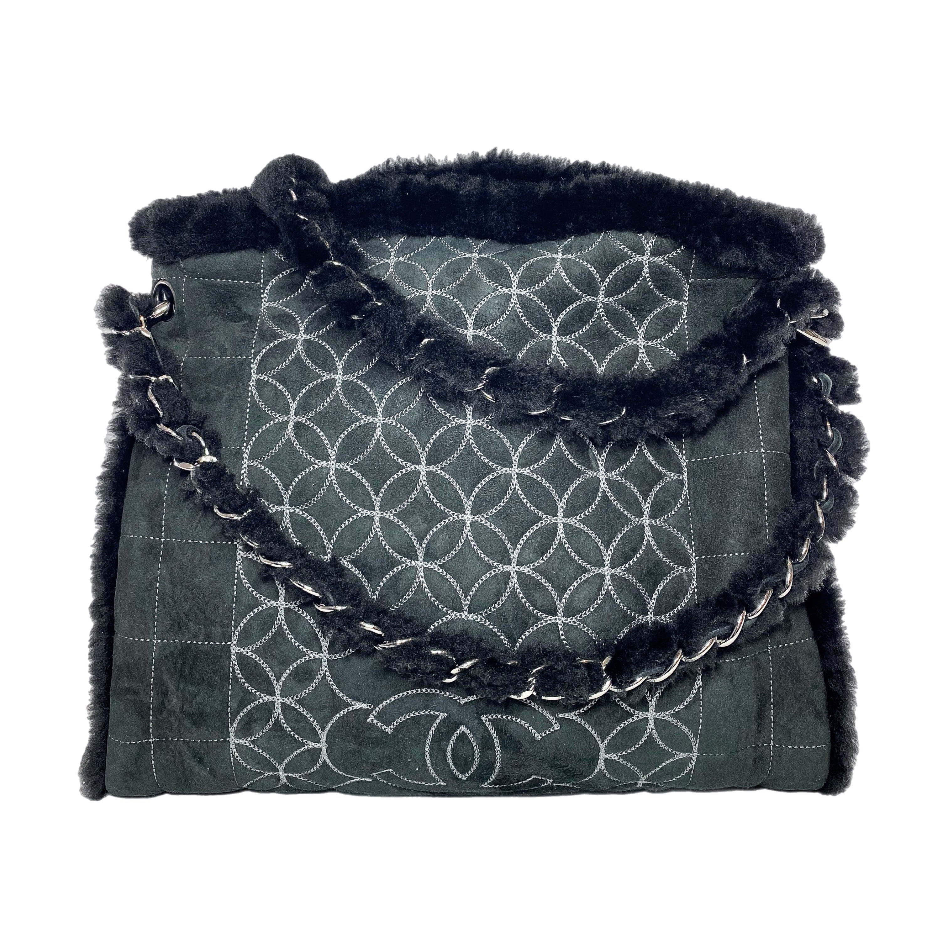 Chanel Black Suede Sherpa Shoulder Bag | Consign of the Times ™