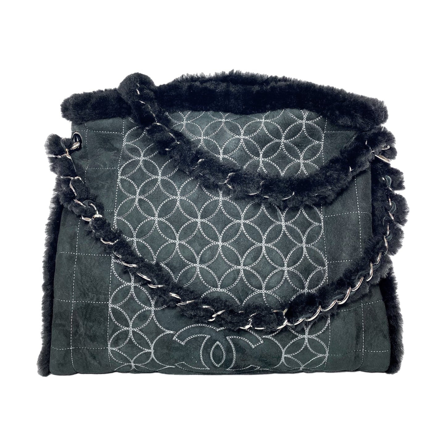 Chanel Black Suede Sherpa Shoulder Bag