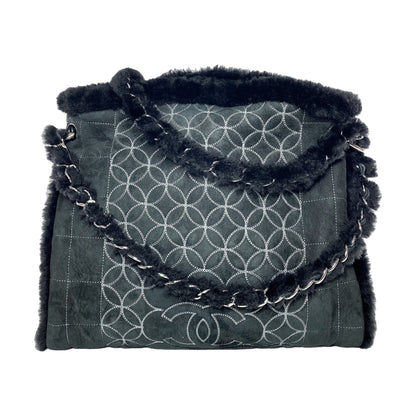 Chanel Black Suede Sherpa Shoulder Bag