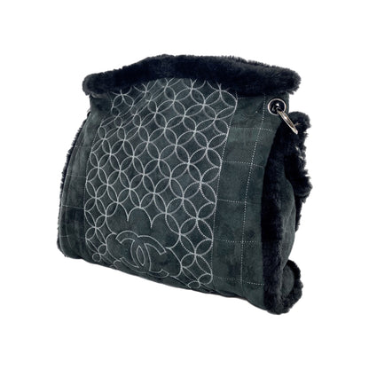 Chanel Black Suede Sherpa Shoulder Bag