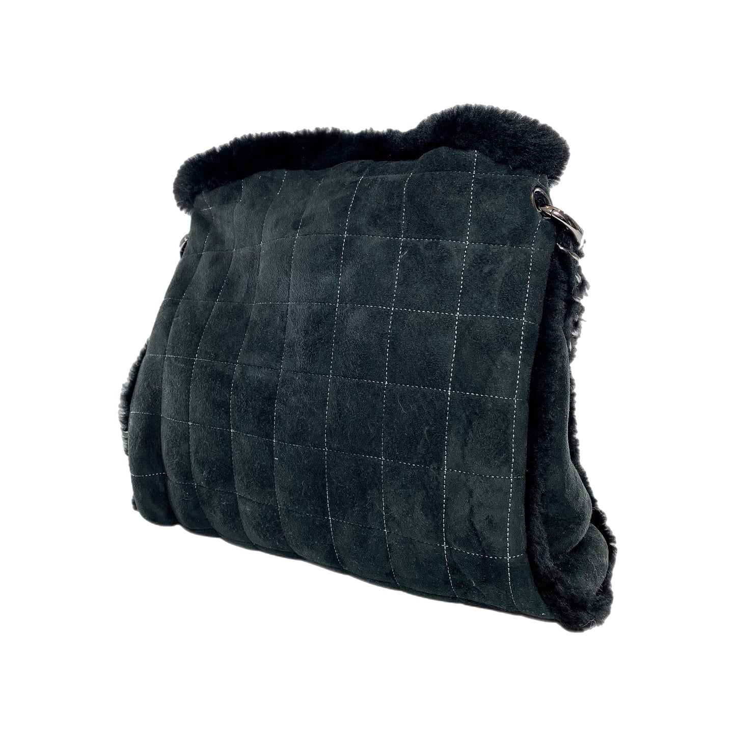 Chanel Black Suede Sherpa Shoulder Bag