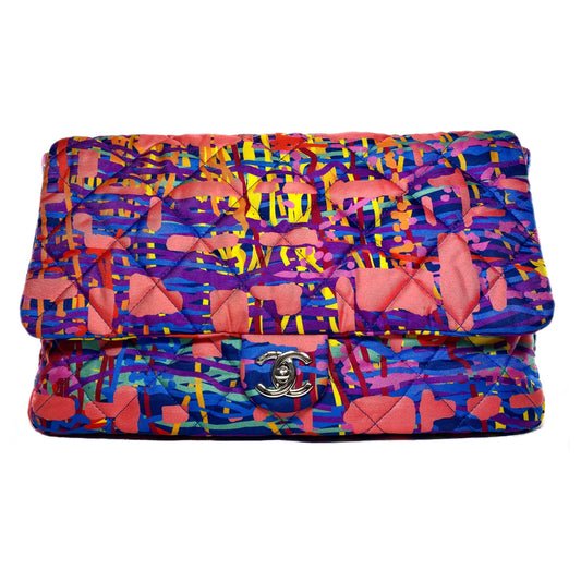 Chanel Pink Quilted Foulard Fabric Multicolor Flap Bag