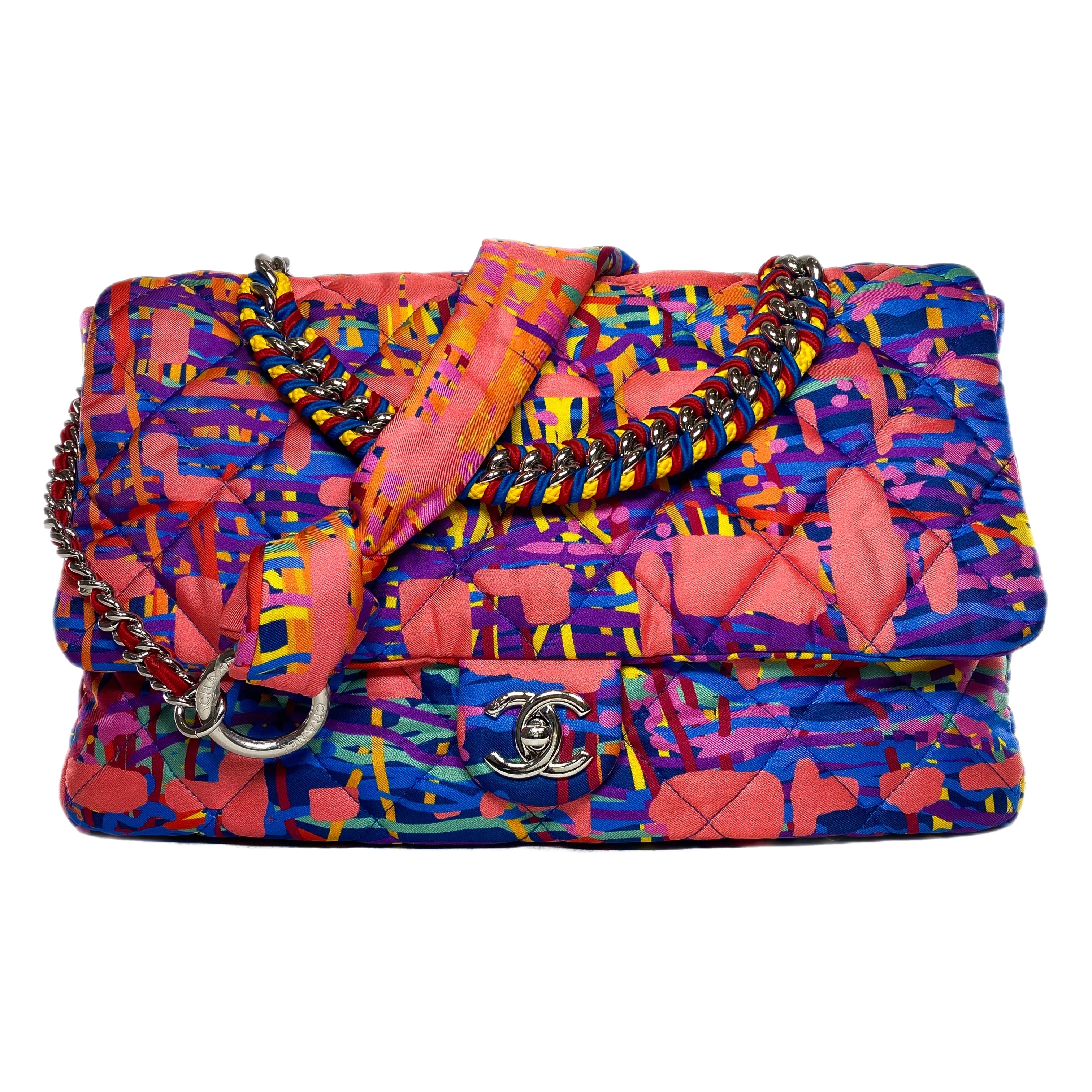 Chanel Pink Quilted Foulard Fabric Multicolor Flap Bag