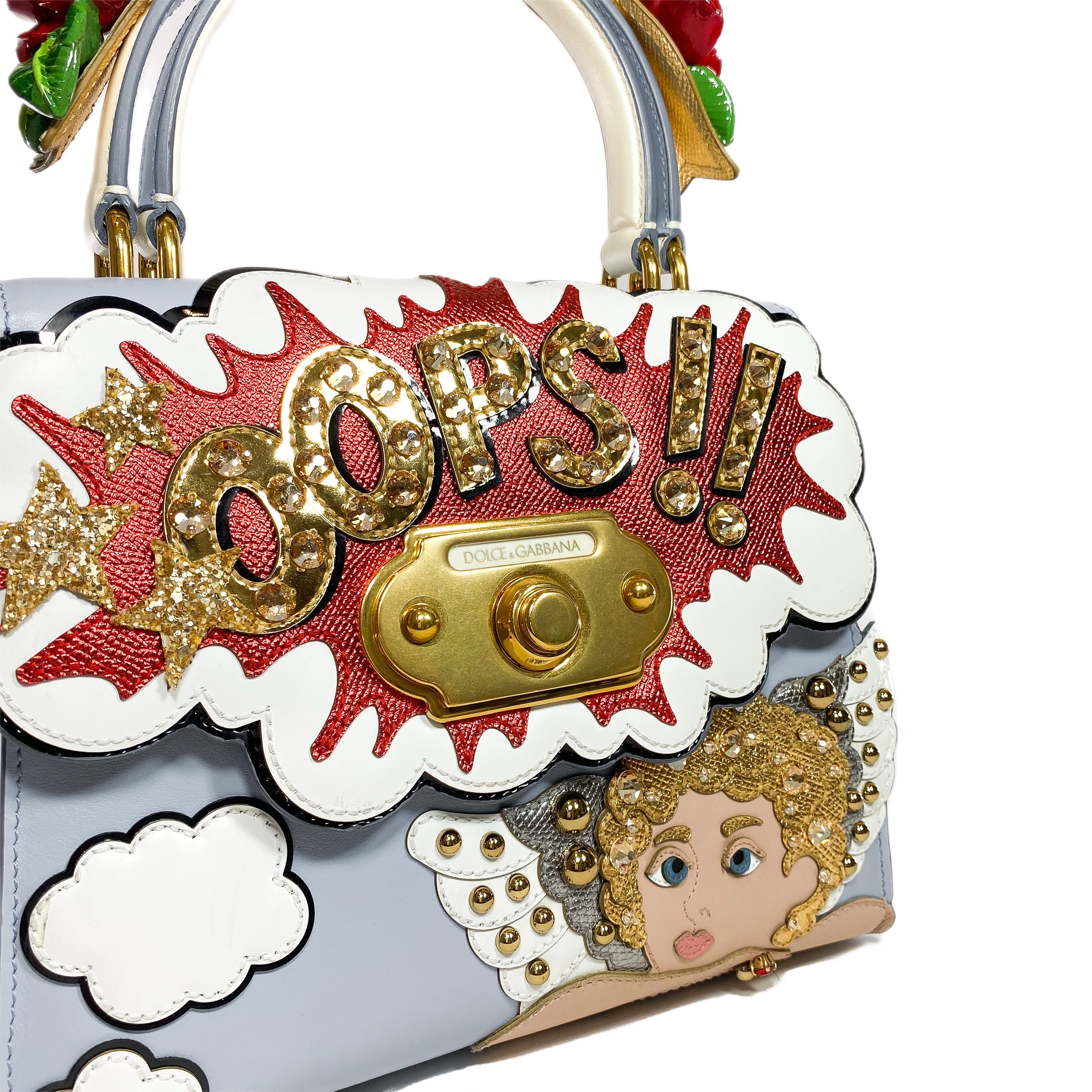 Dolce & Gabbana Oops Blue Cherub Roses Top Handle