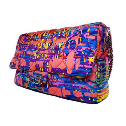 Chanel Pink Quilted Foulard Fabric Multicolor Flap Bag