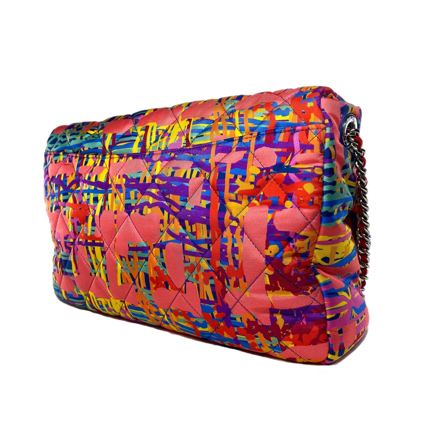 Chanel Pink Quilted Foulard Fabric Multicolor Flap Bag