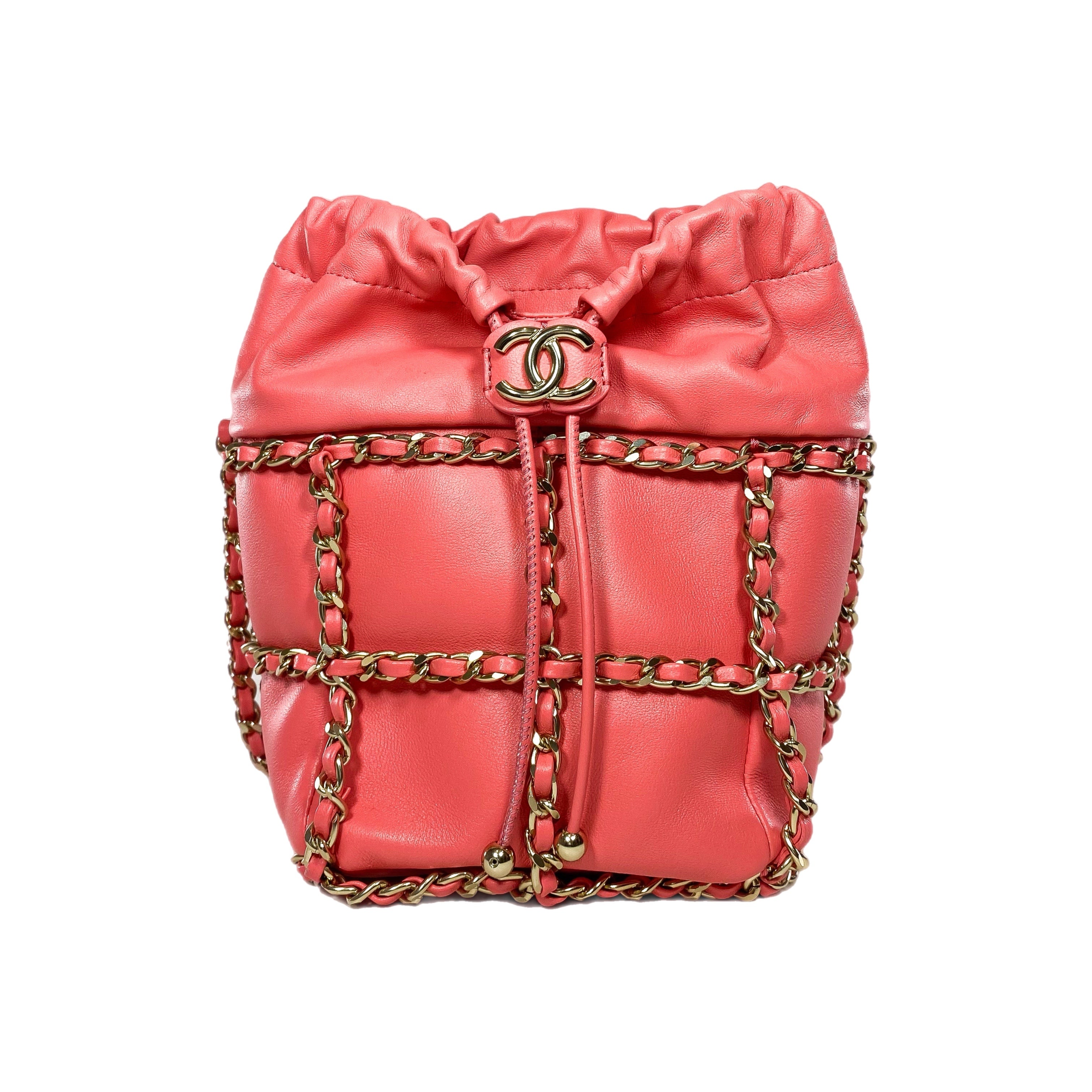 Chanel Pink Frame Chain Drawstring Bucket Bag