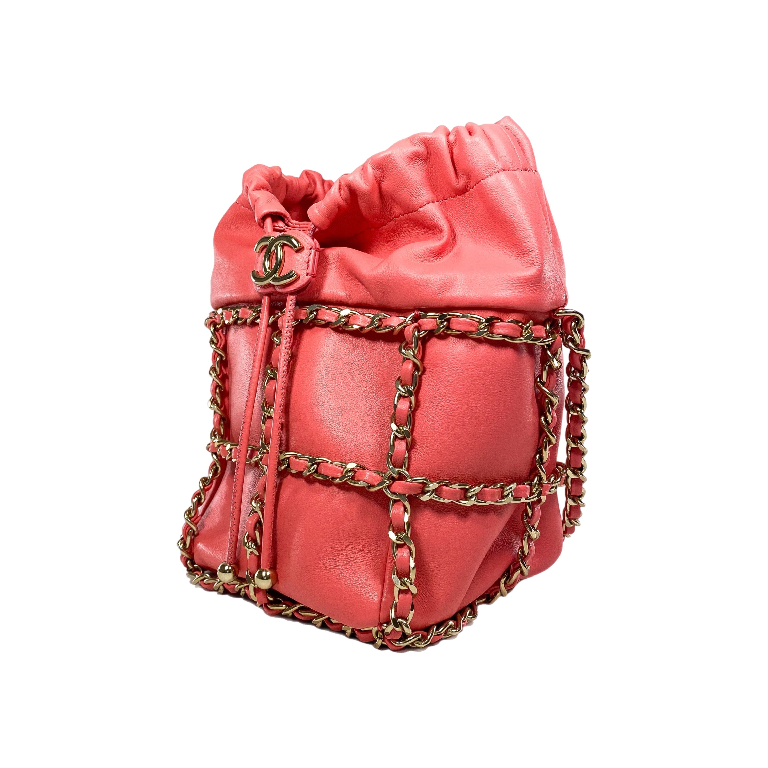 Chanel Pink Frame Chain Drawstring Bucket Bag