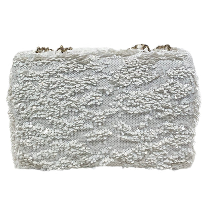 Chanel White Mini Sequin Flap Bag