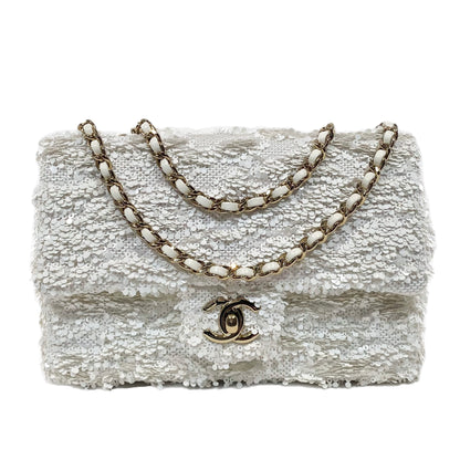 Chanel White Mini Sequin Flap Bag