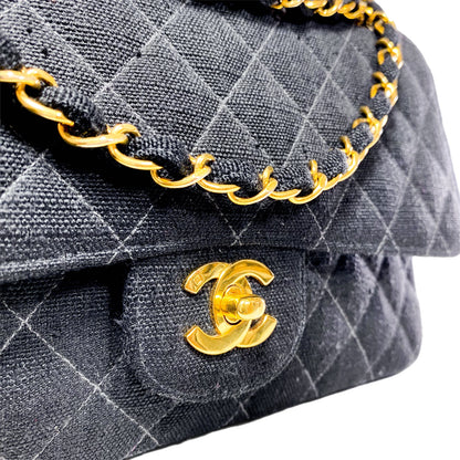 Chanel Black Canvas Medium Double Flap Bag