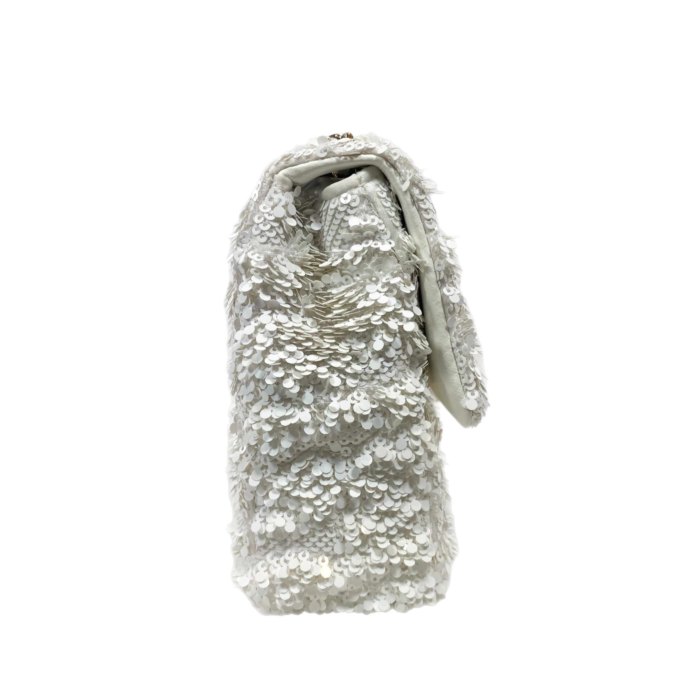 Chanel White Mini Sequin Flap Bag
