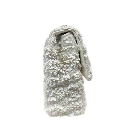 Chanel White Mini Sequin Flap Bag