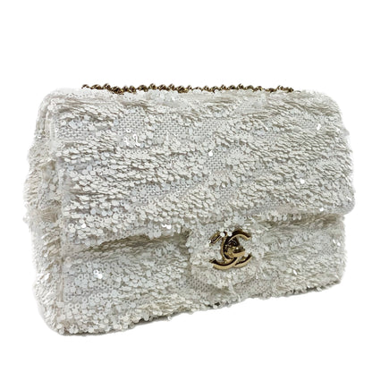 Chanel White Mini Sequin Flap Bag