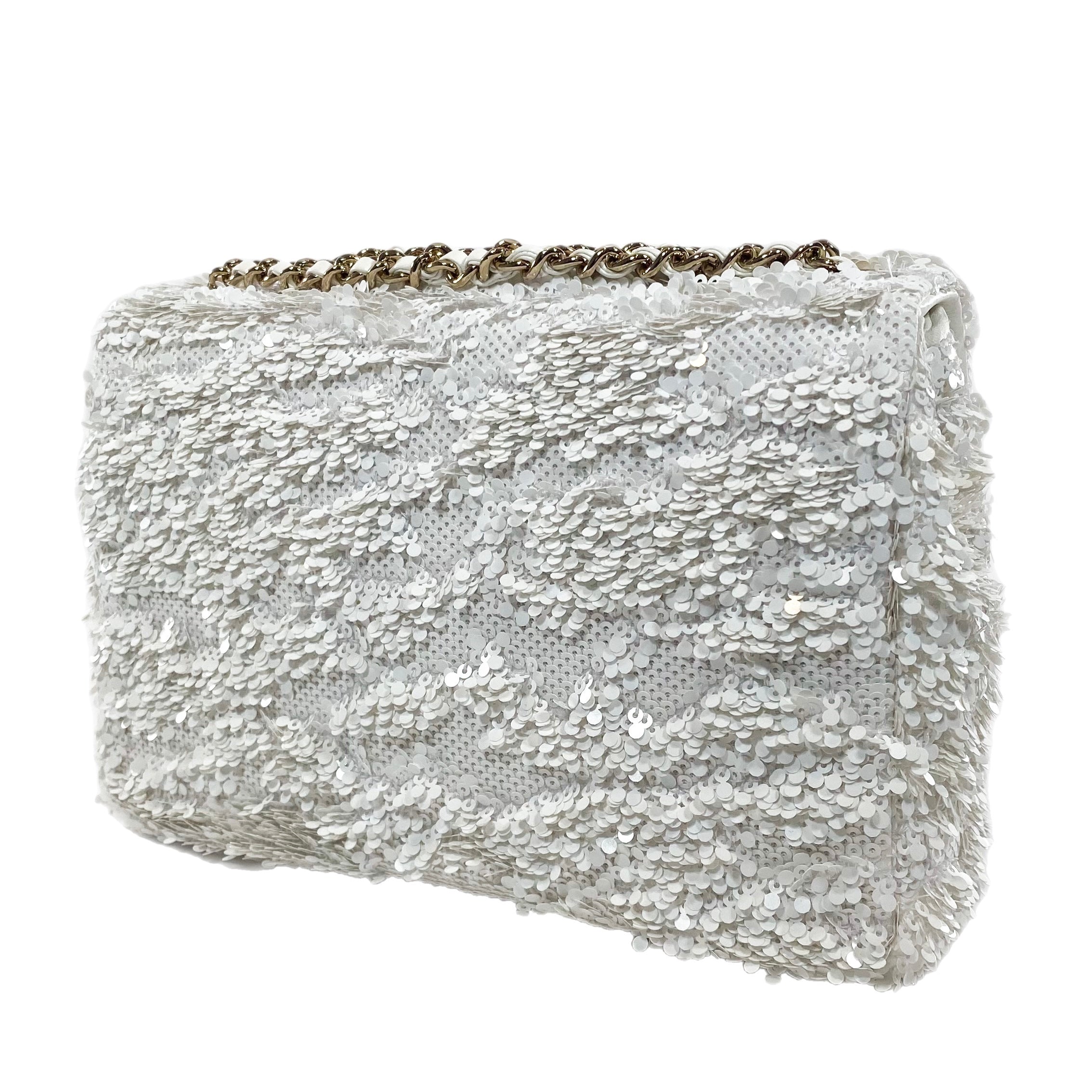 Chanel White Mini Sequin Flap Bag