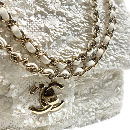Chanel White Mini Sequin Flap Bag