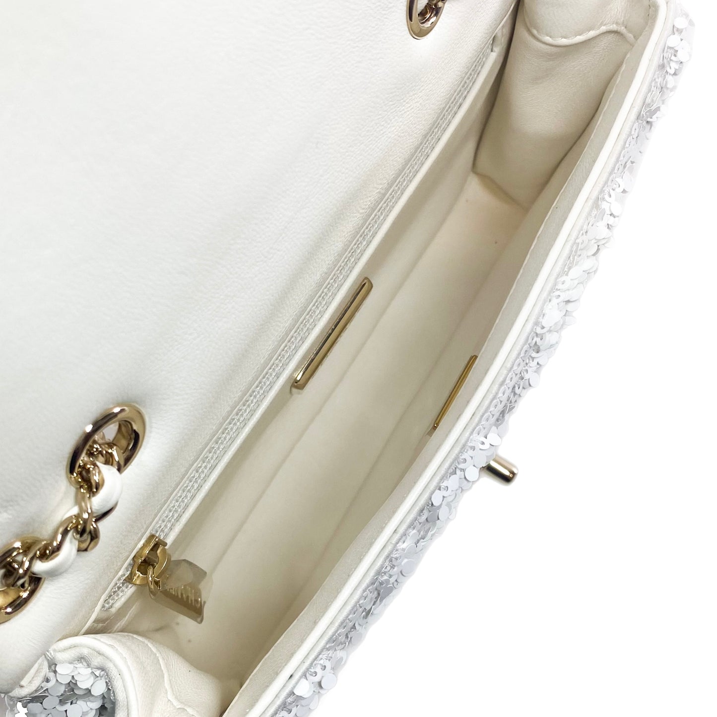 Chanel White Mini Sequin Flap Bag