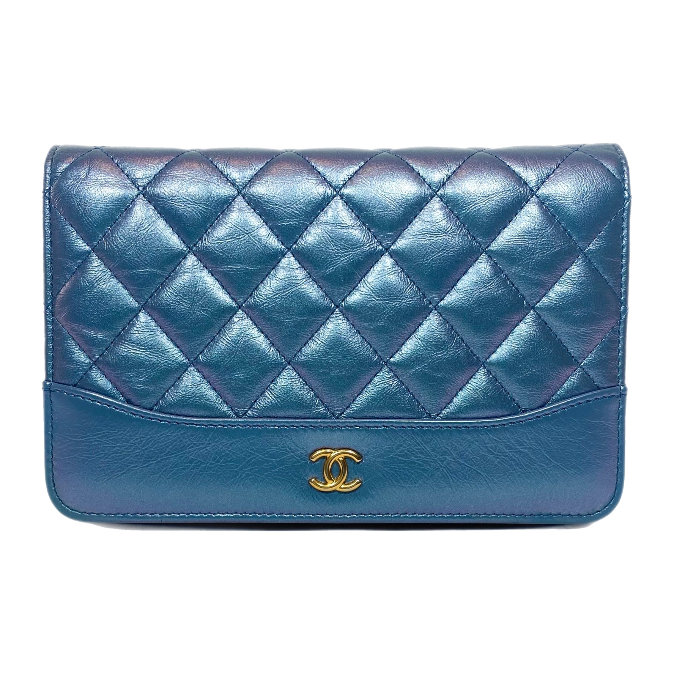 Chanel Iridescent Blue Quilted Calfskin Wallet On Chain
