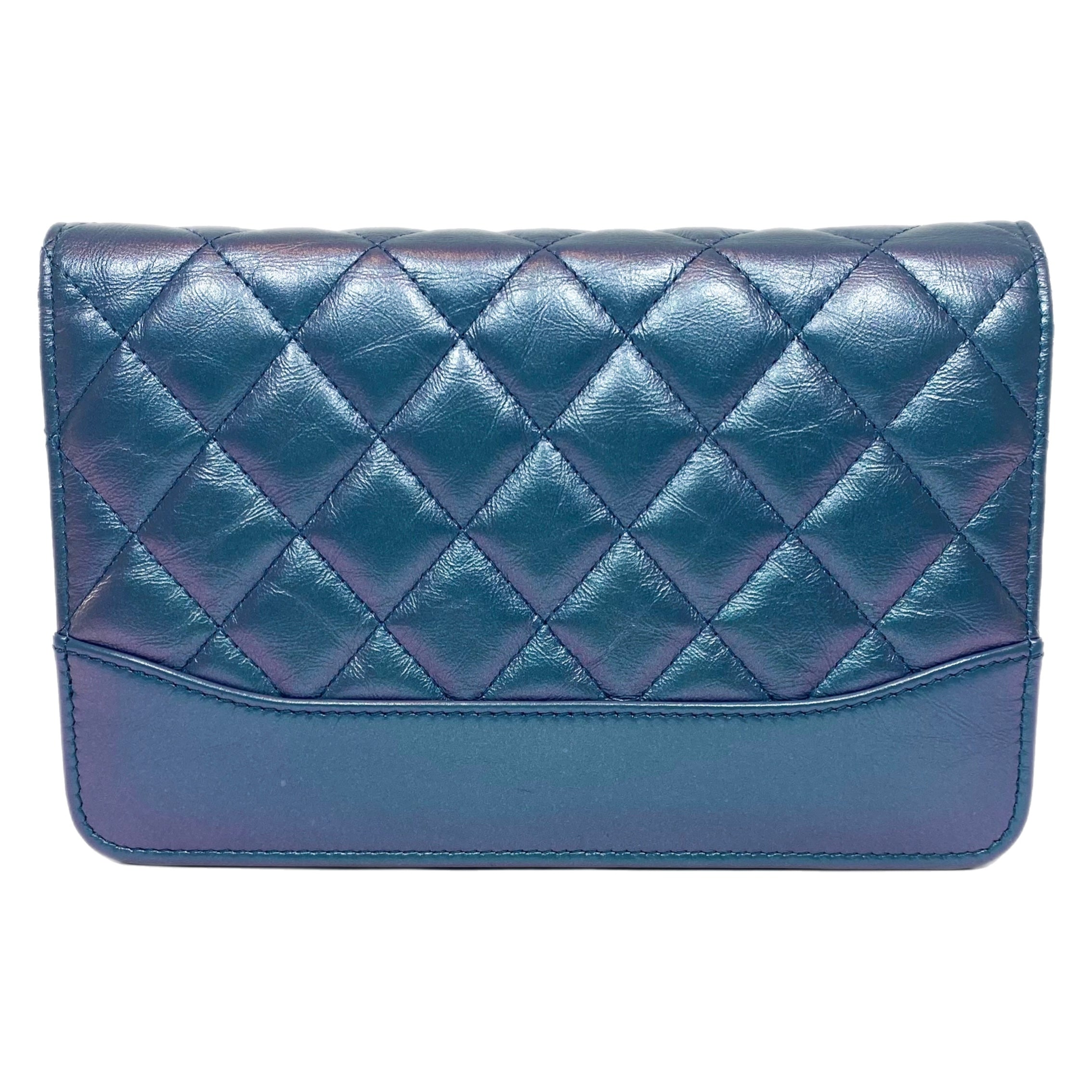 Chanel Iridescent Blue Quilted Calfskin Wallet On Chain