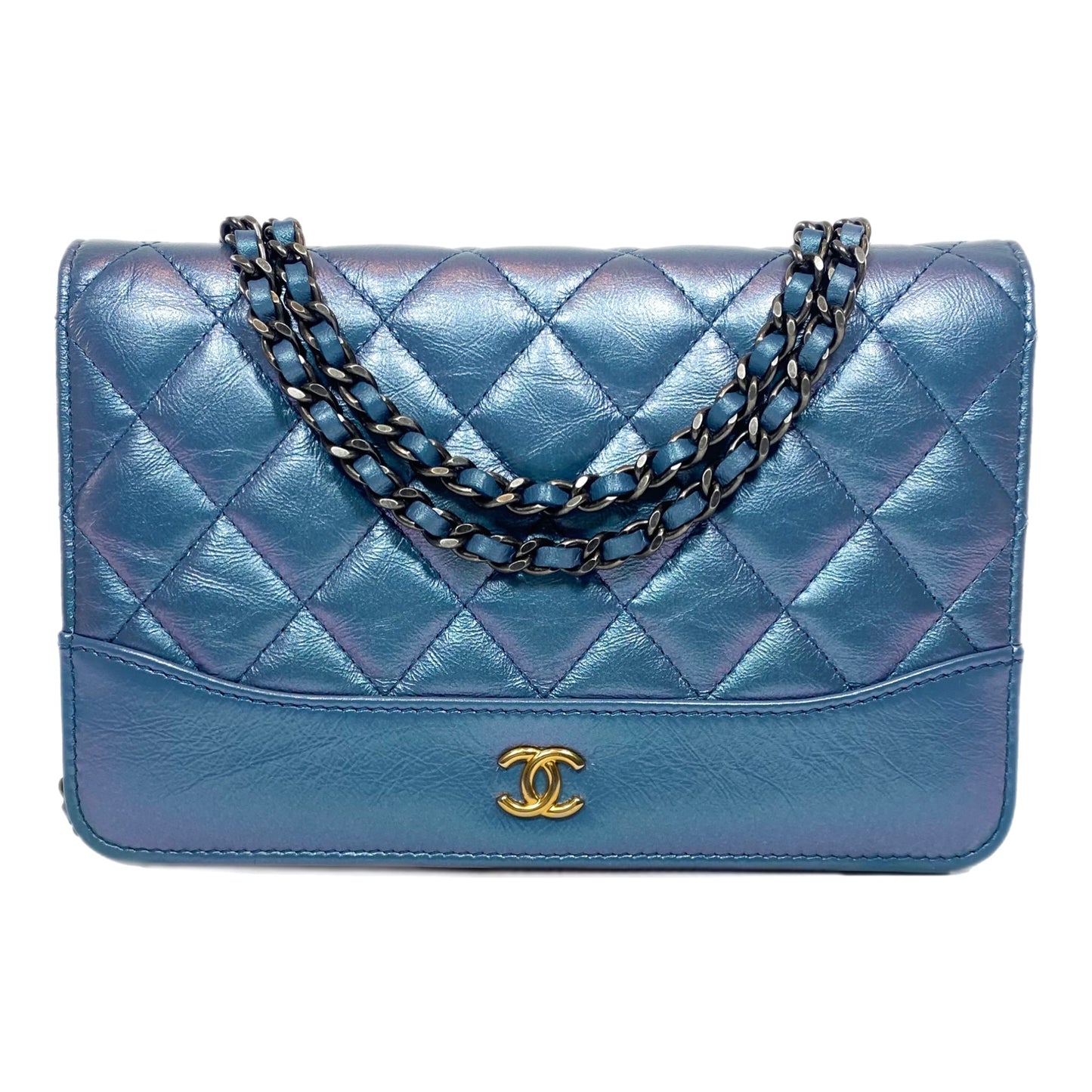 Chanel Iridescent Blue Quilted Calfskin Wallet On Chain