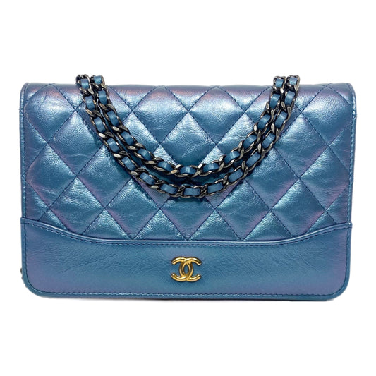 Chanel Iridescent Blue Quilted Calfskin Wallet On Chain