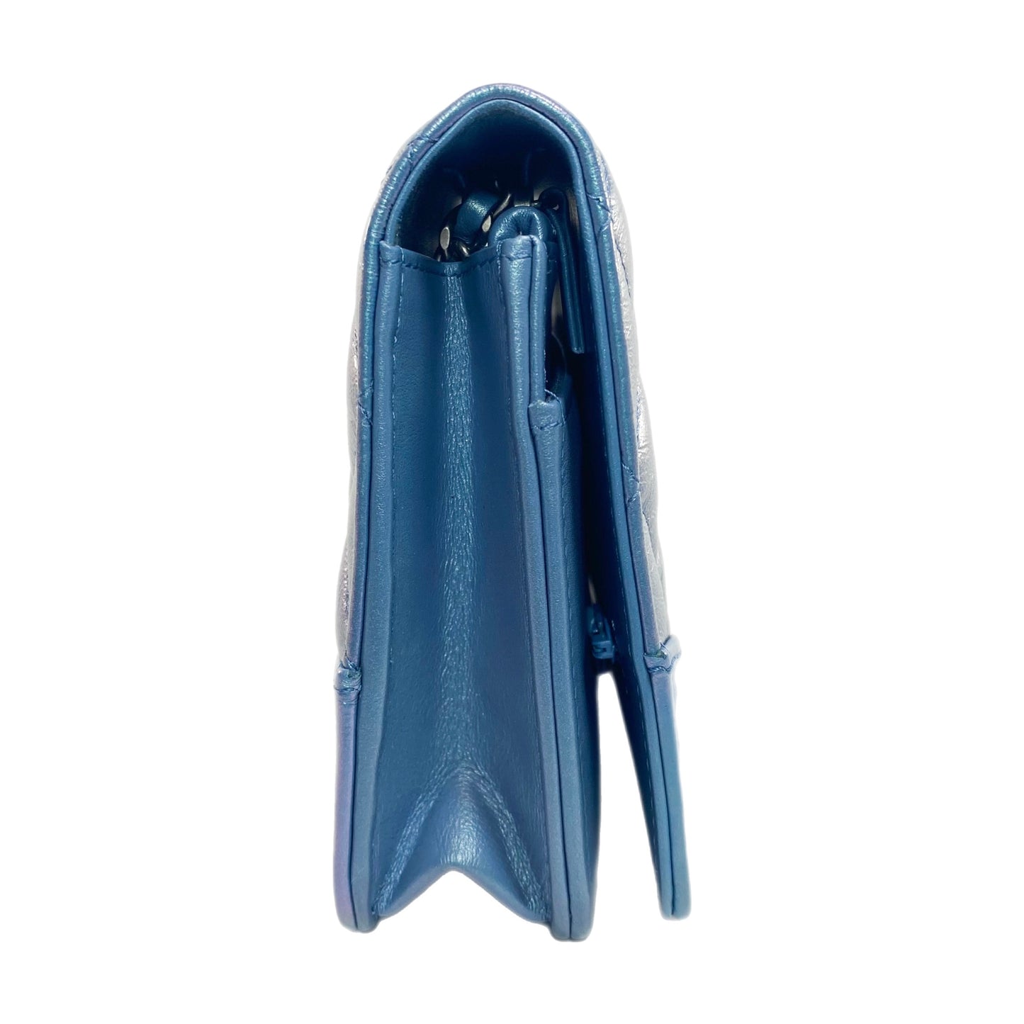 Chanel Iridescent Blue Quilted Calfskin Wallet On Chain