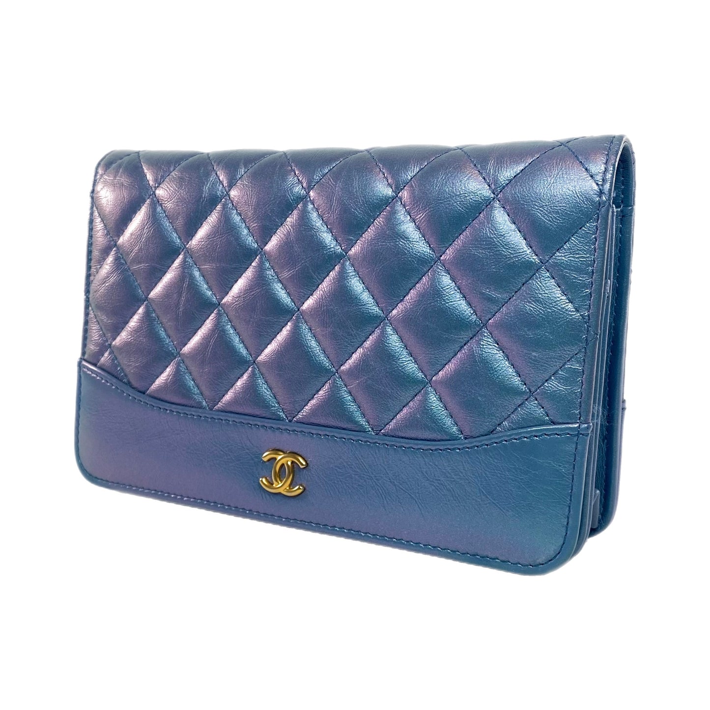 Chanel Iridescent Blue Quilted Calfskin Wallet On Chain