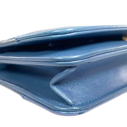 Chanel Iridescent Blue Quilted Calfskin Wallet On Chain