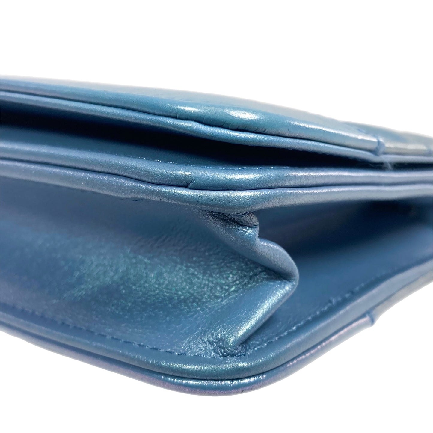 Chanel Iridescent Blue Quilted Calfskin Wallet On Chain