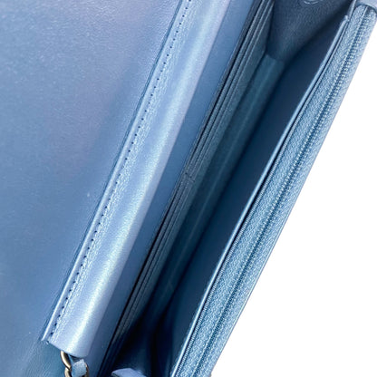 Chanel Iridescent Blue Quilted Calfskin Wallet On Chain