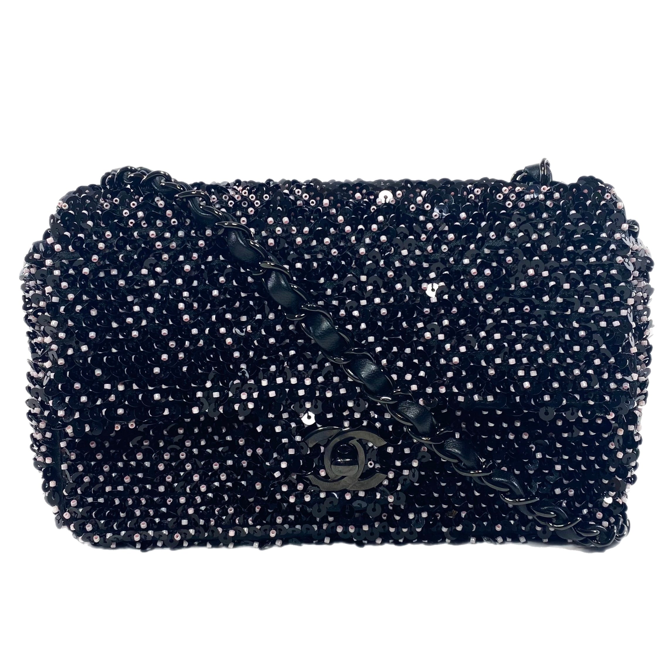 Chanel Black and Pink Beaded Small Flap Bag