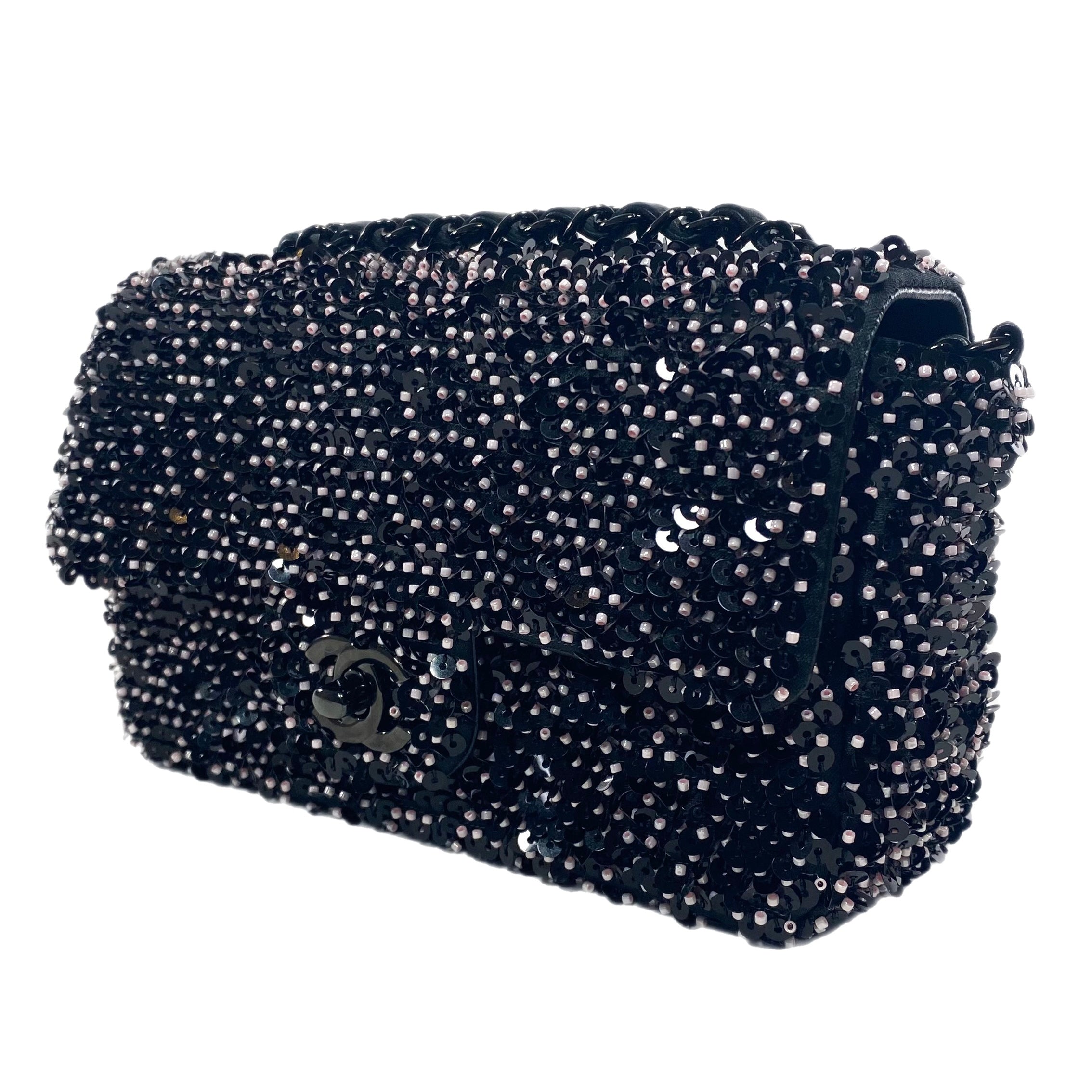 Chanel Black and Pink Beaded Small Flap Bag