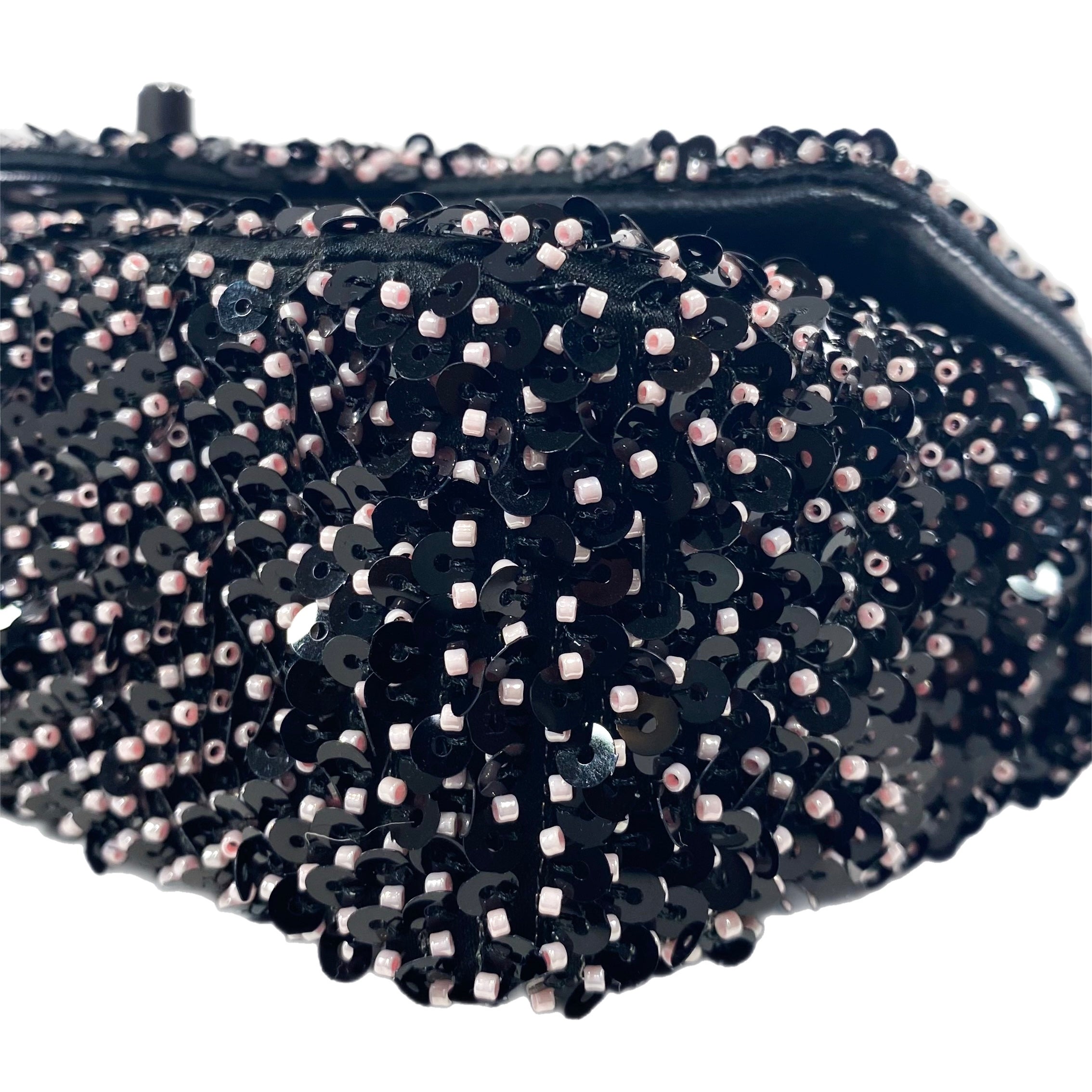 Chanel Black and Pink Beaded Small Flap Bag