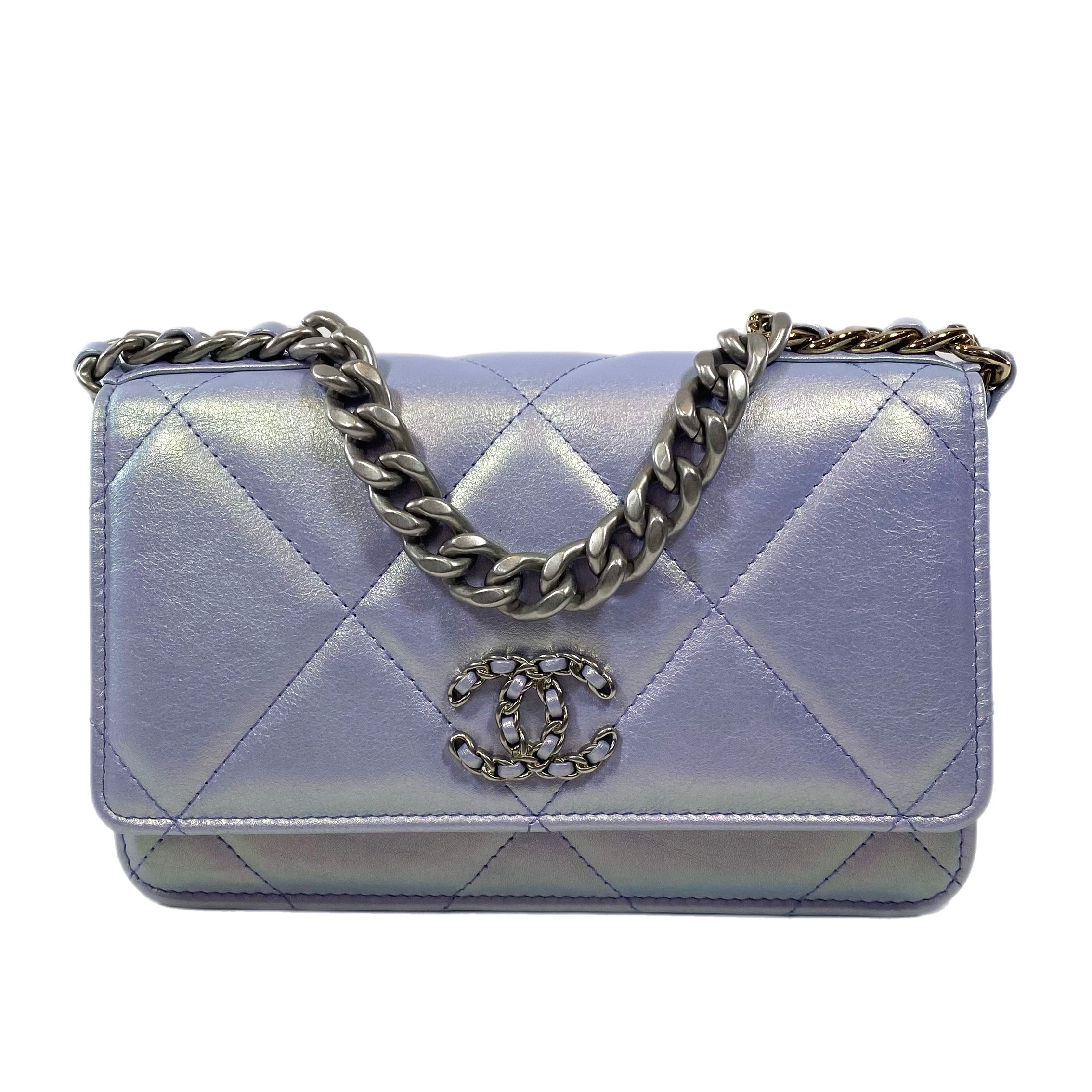 Chanel 19 Iridescent Light Purple Quilted Calfskin Wallet On Chain