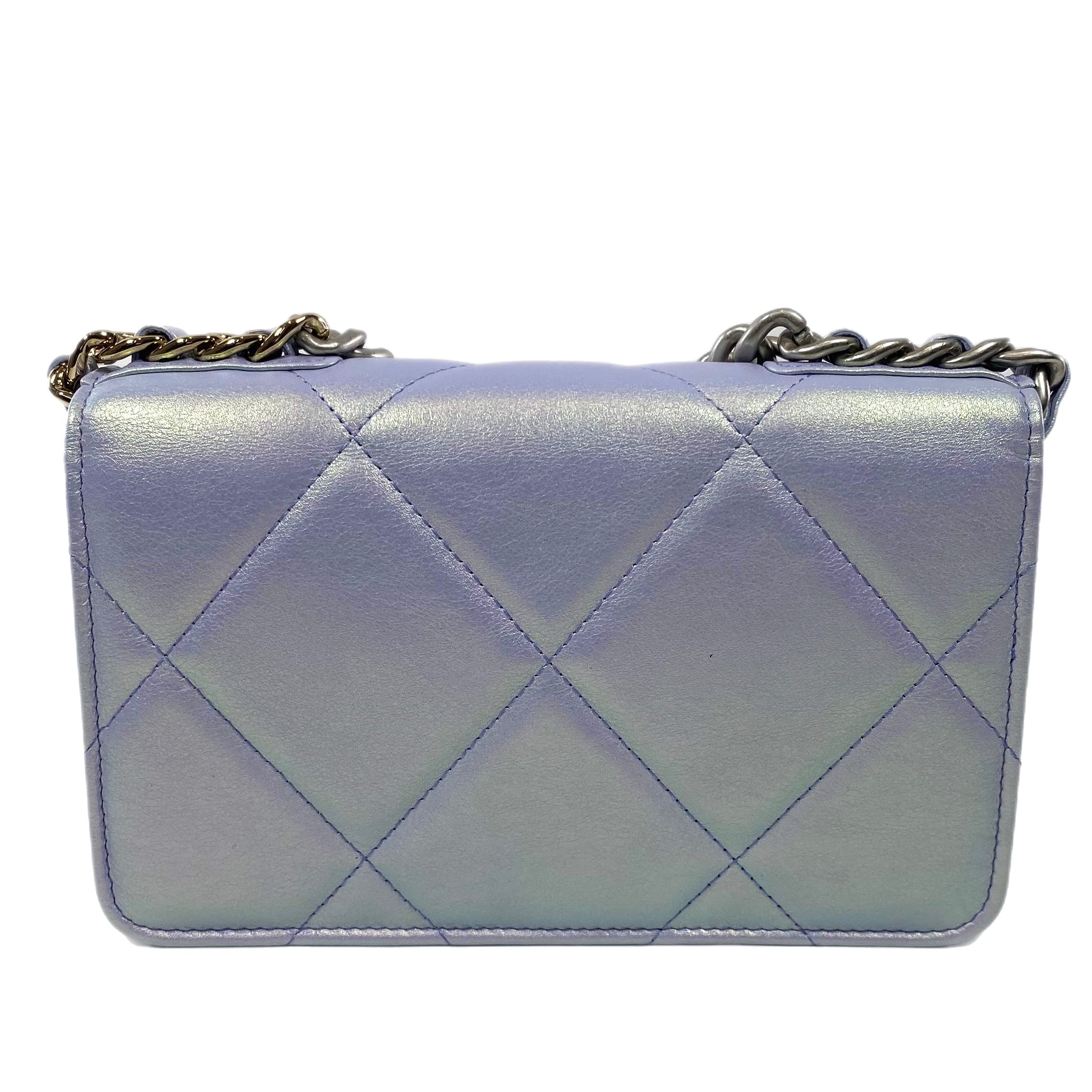 Chanel 19 Iridescent Light Purple Quilted Calfskin Wallet On Chain