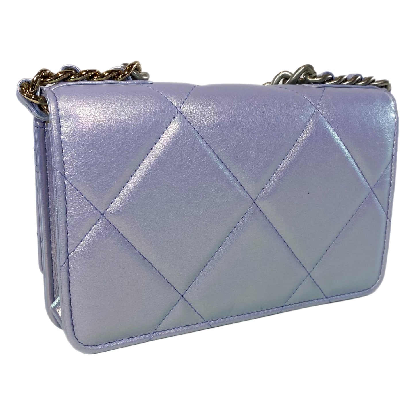 Chanel 19 Iridescent Light Purple Quilted Calfskin Wallet On Chain