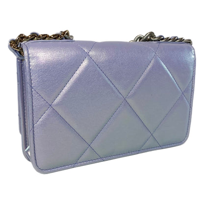 Chanel 19 Iridescent Light Purple Quilted Calfskin Wallet On Chain