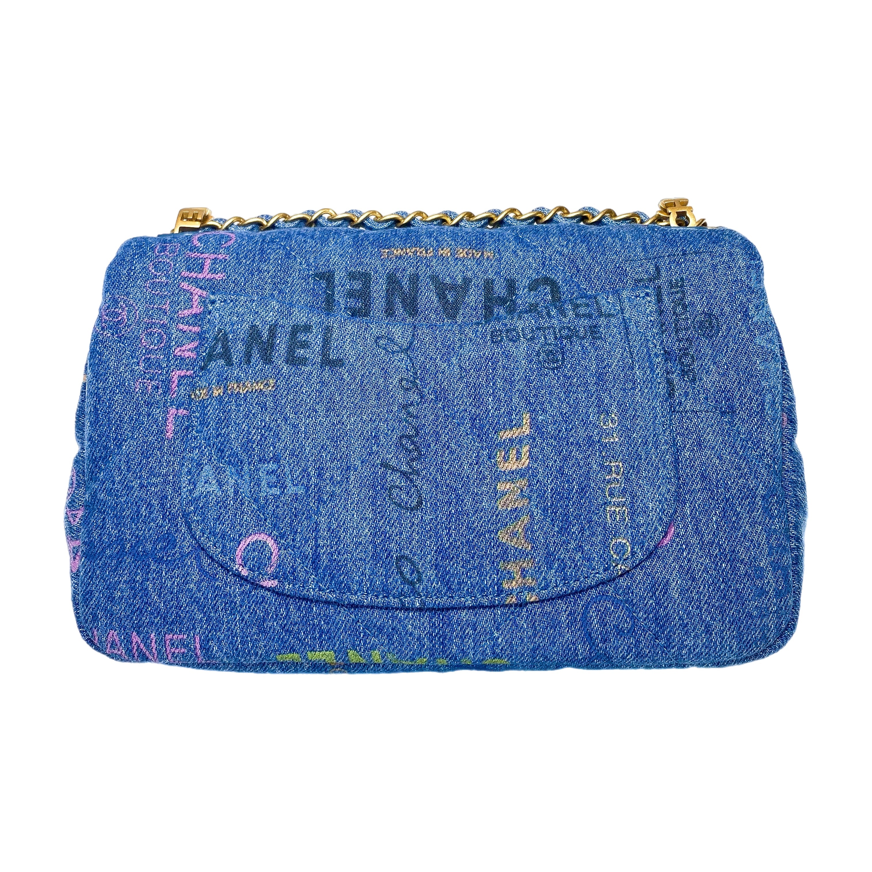 Chanel Logo Printed Denim Mood Rectangular Flap Bag