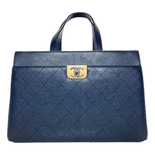Chanel Large Navy Stitched Straight Lines Shopping Tote