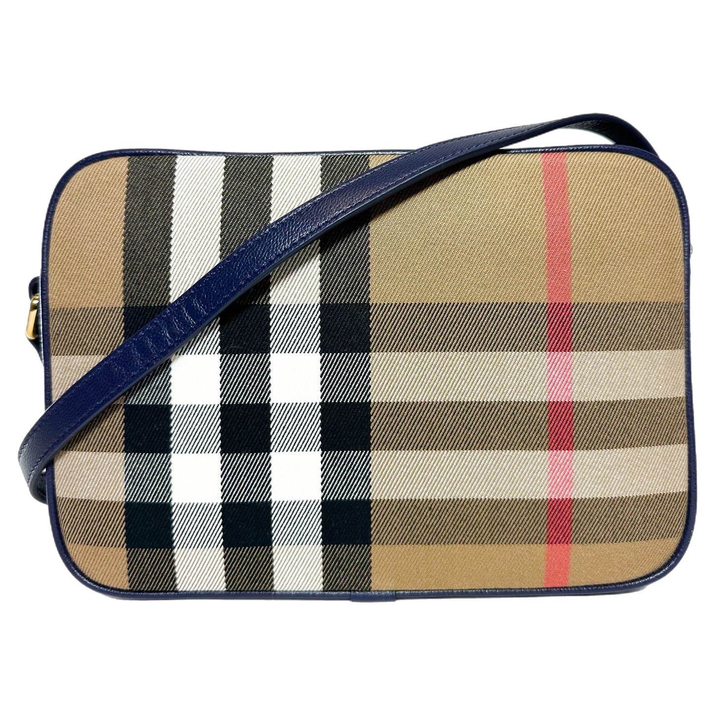 Burberry Navy Plaid Camera Crossbody Bag