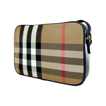 Burberry Navy Plaid Camera Crossbody Bag