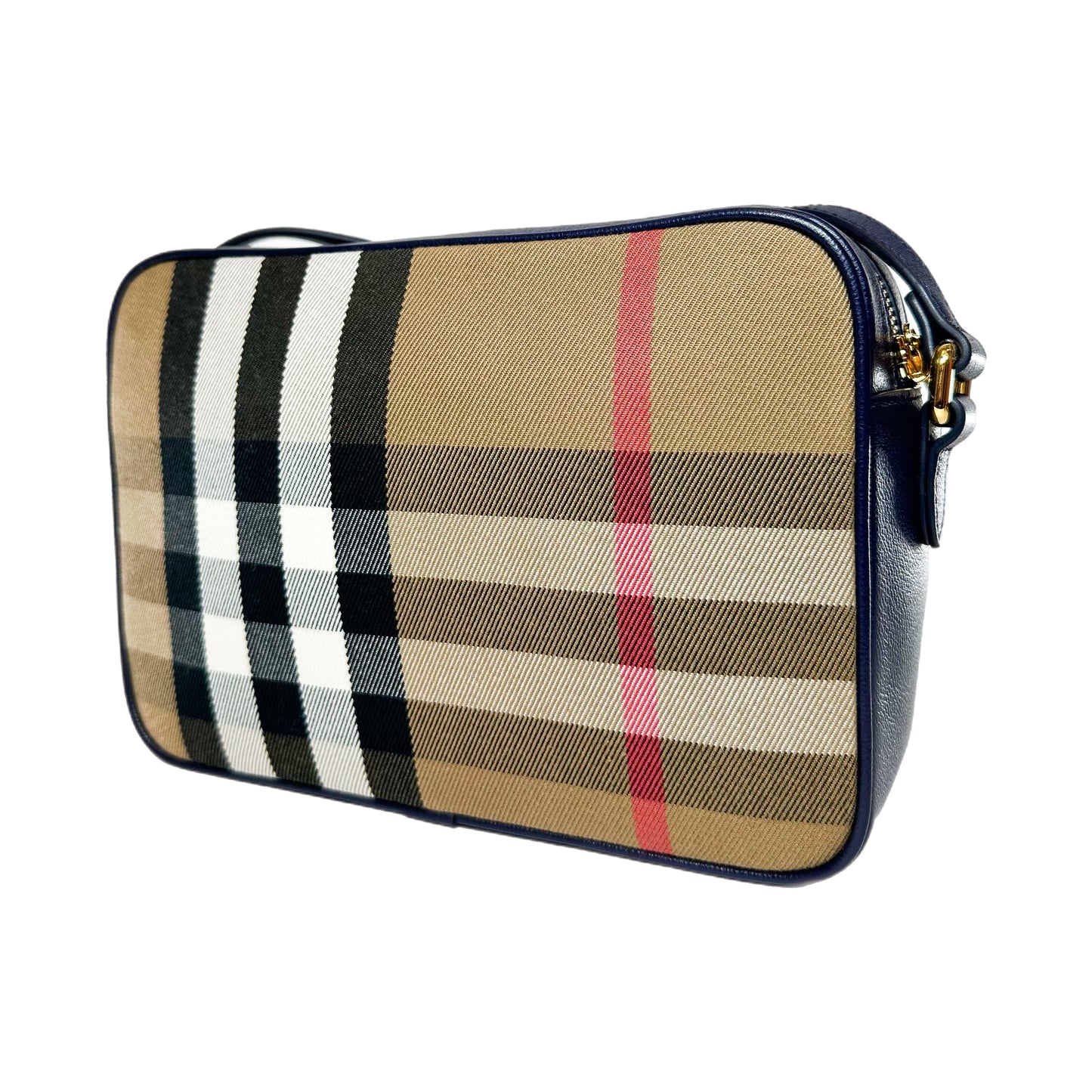 Burberry Navy Plaid Camera Crossbody Bag