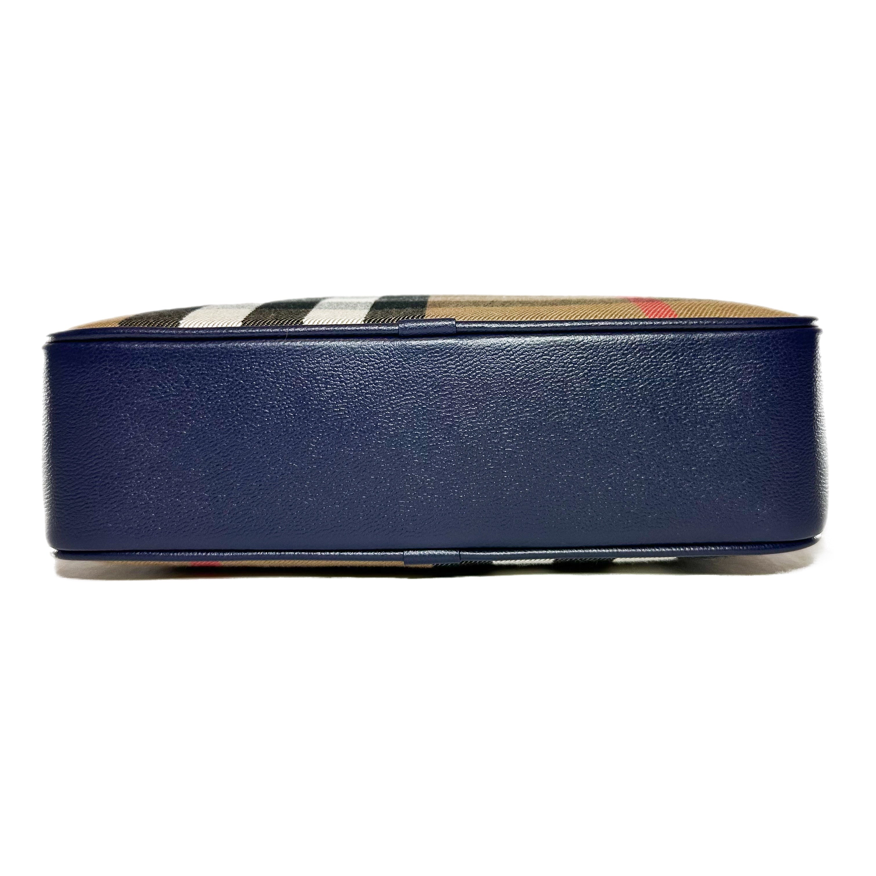 Burberry Navy Plaid Camera Crossbody Bag
