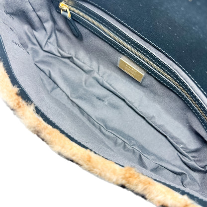 Fendi Tobacco Black Shearling Dolce Macro FF 1974 Baguette