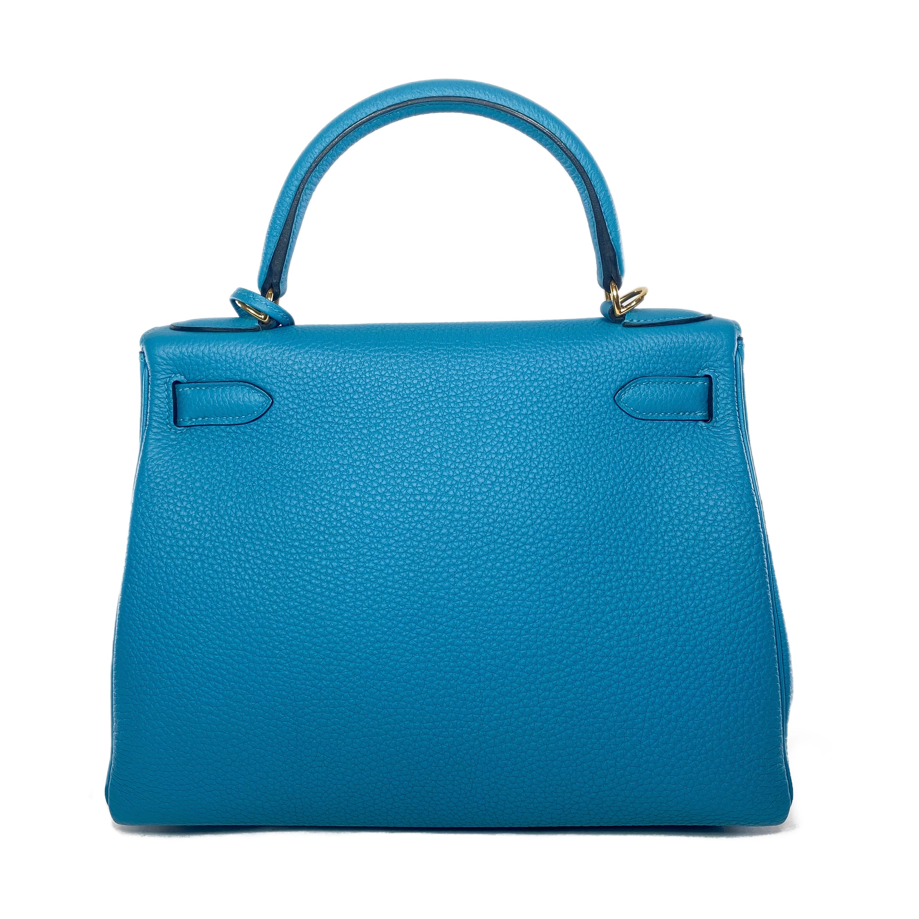 Hermes Kelly 28 Turquoise Togo Gold Hardware