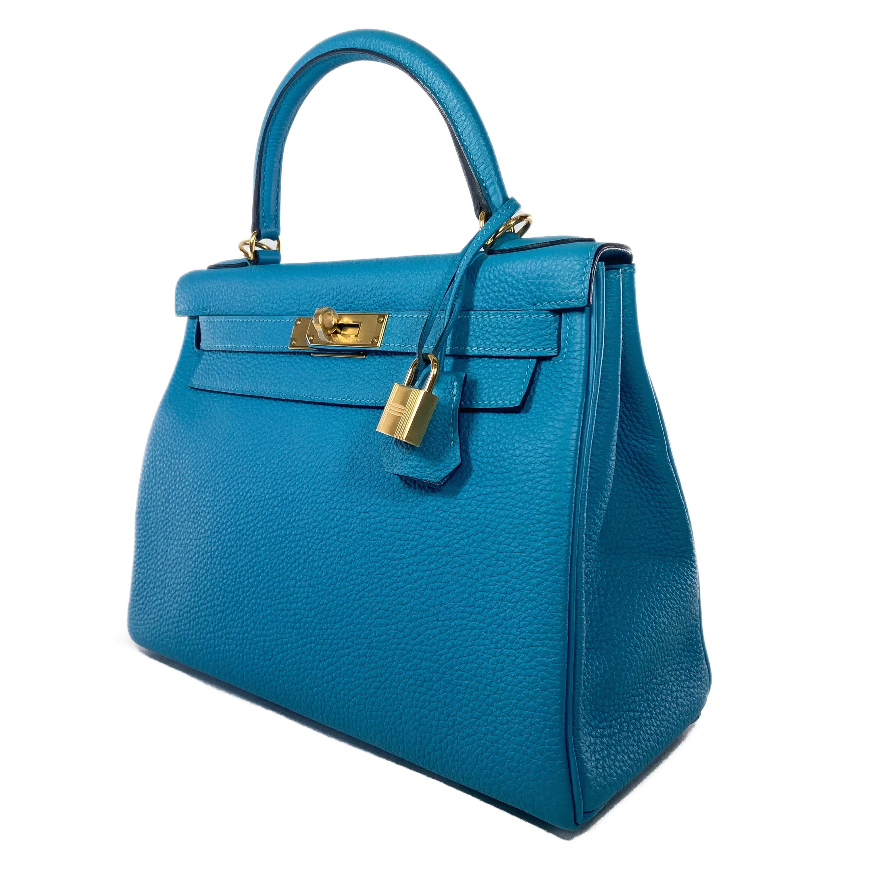 Hermes Kelly 28 Turquoise Togo Gold Hardware