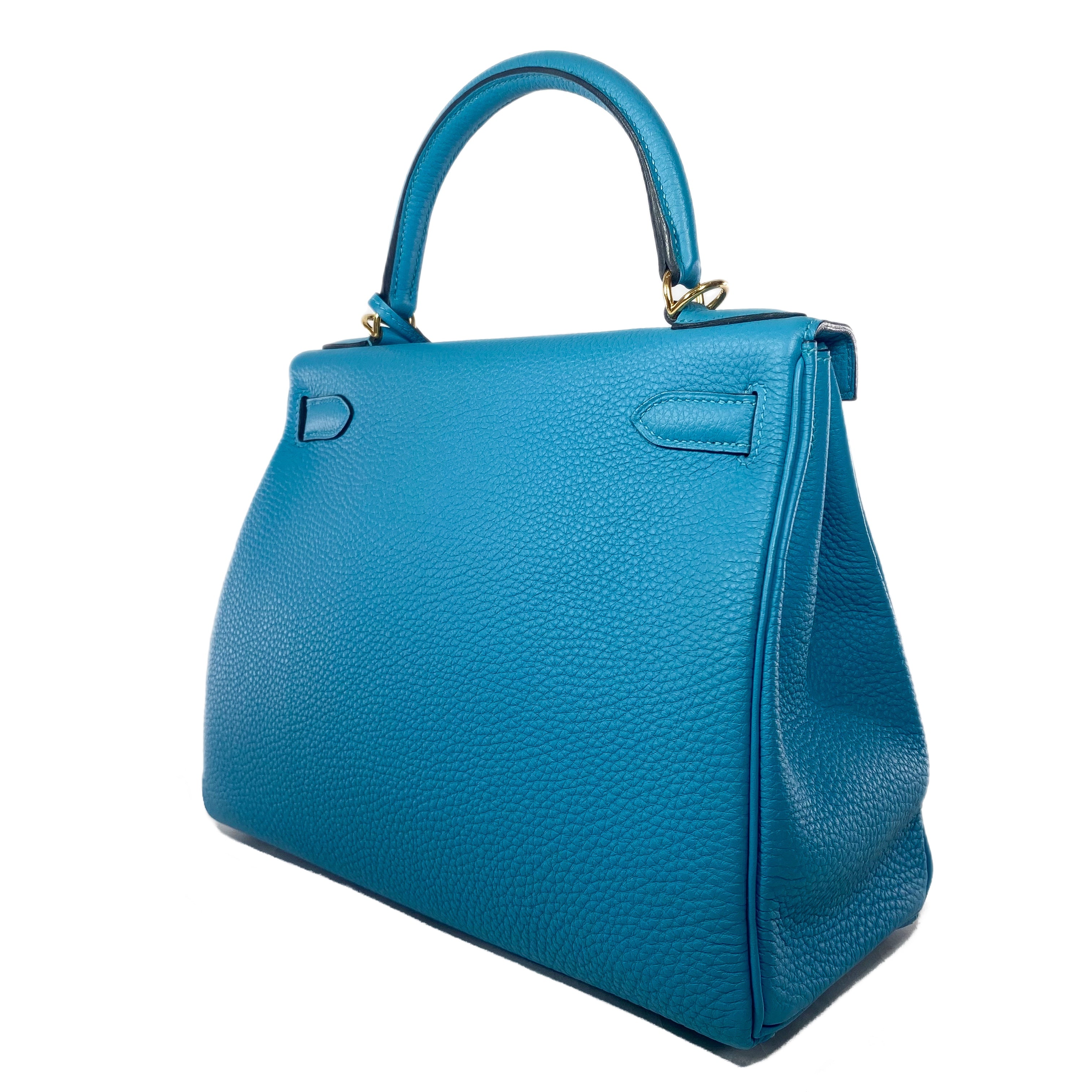 Hermes Kelly 28 Turquoise Togo Gold Hardware